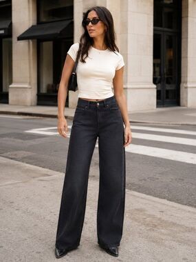 6397 Black Wide Leg Jeans High Rise Relaxed Fit Denim Size 27 Made Italy